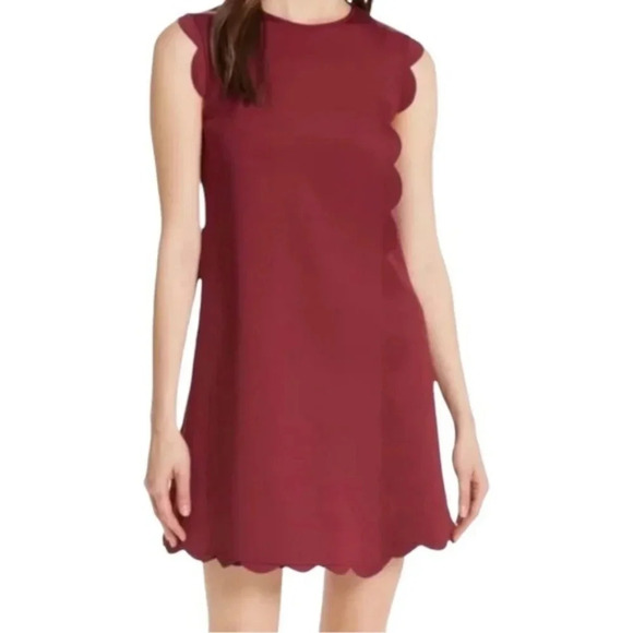 Ted Baker Jasmint Plum Burgundy Draped Scalloped Edge Sleeveless Dress - Size 2 - Picture 1 of 11